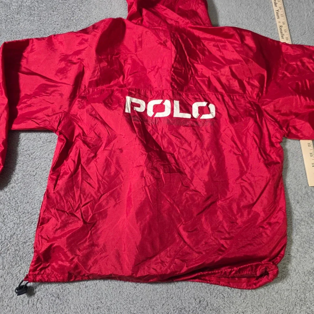 Polo Jeans Co Ralph Lauren Mens M Windbreaker Red Quarter Zip Hooded Anorak